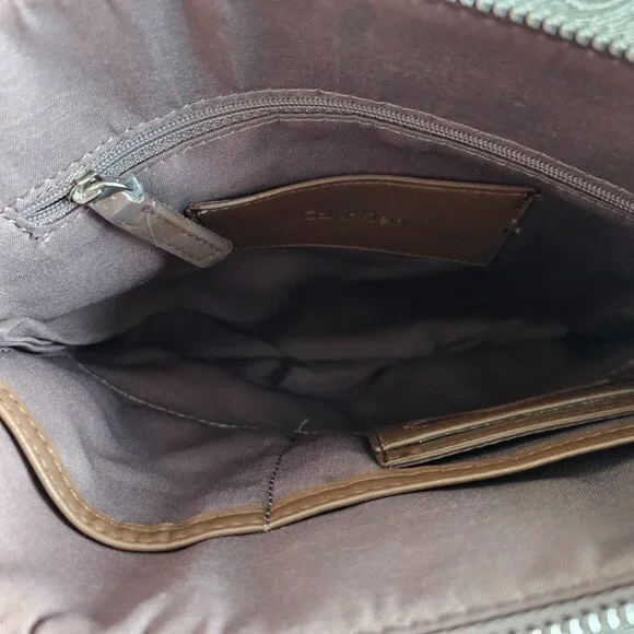 Calvin Klein CK Logo Crossbody Bag Beige Brown Multi Pocket Organizer NWOT - Picture 10 of 12